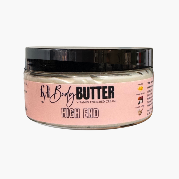 Soft, radiant skin after applying High End Body Butter, a deeply hydrating moisturizer with a high-end fragrance.