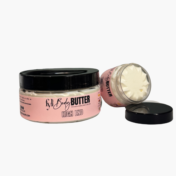 Soft, radiant skin after applying High End Body Butter, a deeply hydrating moisturizer with a high-end fragrance.