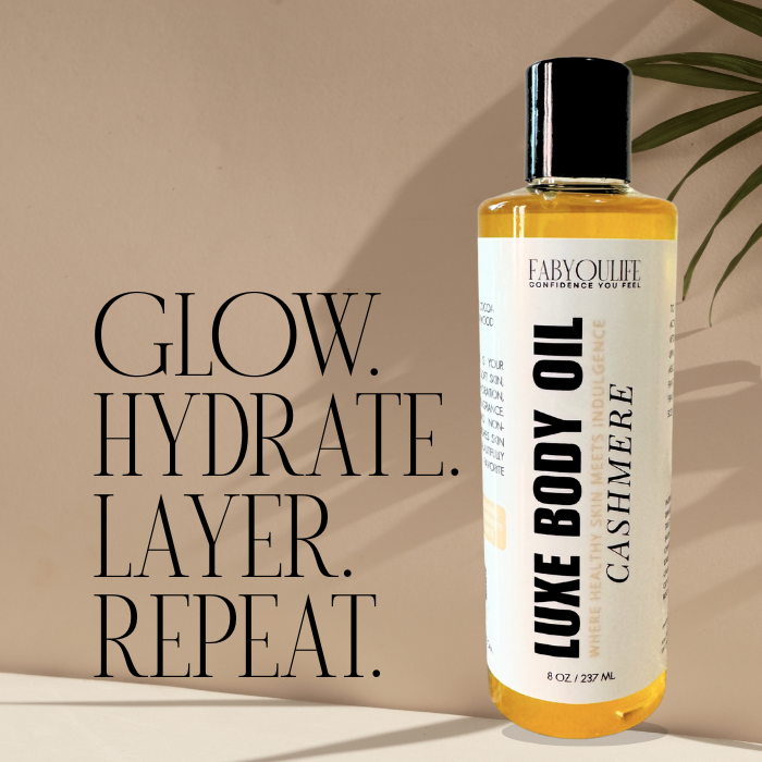 Cashmere-scented lightweight body oil in clear bottle