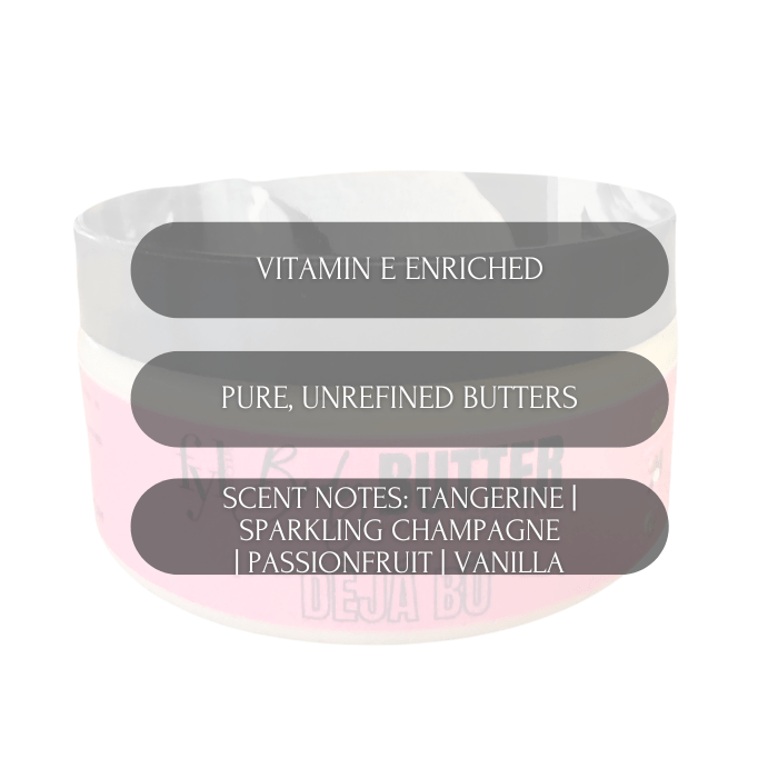 Body butters soften and smoothes skin. Triple butter blend with antioxidants for healthy skin. Best smelling body butter. citrus, passionfruit, champagne, and vanilla notes