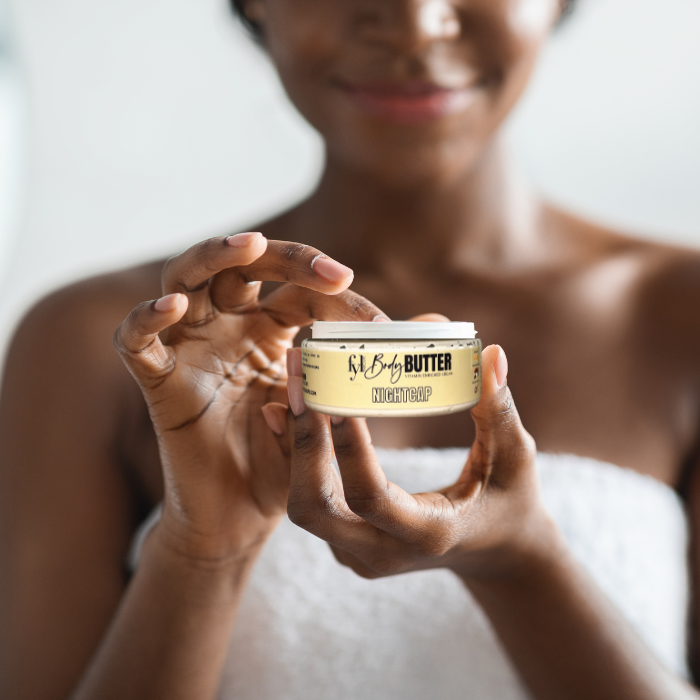 Non-greasy Nightcap Body Butter for dry, ashy, and eczema-prone skin, perfect for upgrading your everyday self care rituals