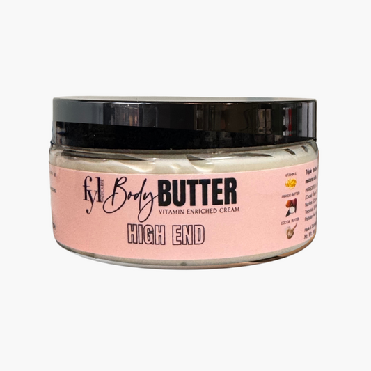 Soft, radiant skin after applying High End Body Butter, a deeply hydrating moisturizer with a high-end fragrance.