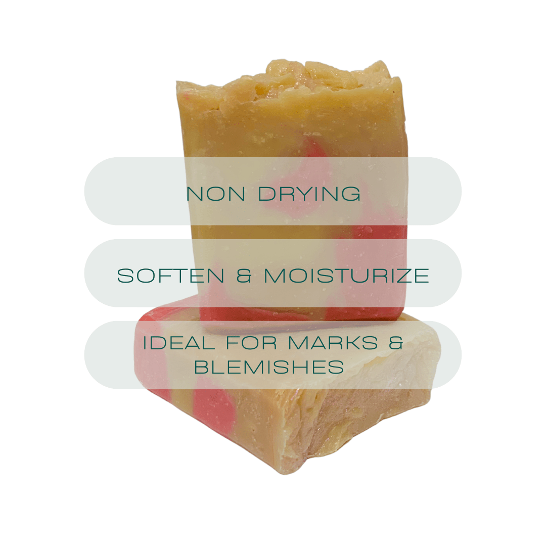 Dahlia Shea butter bar soap can help to improve the texture and appearance of the skin, giving it a smoother, more even look.  Edit alt text