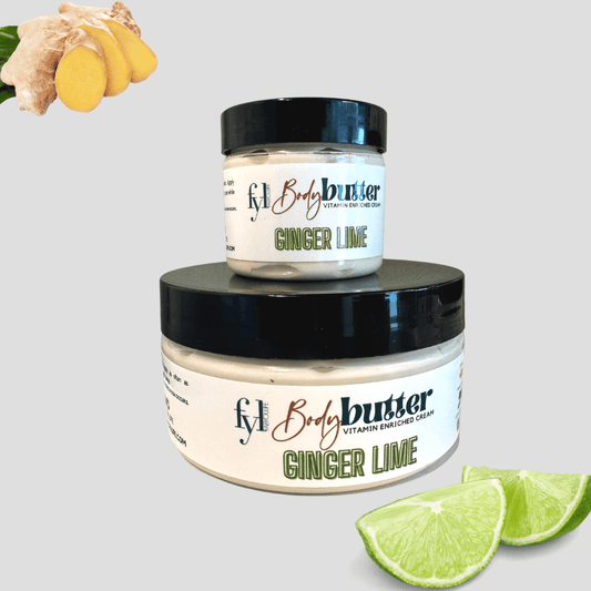 ginger lime vitamin e enriched whipped bidy butter in a bright citrus scent