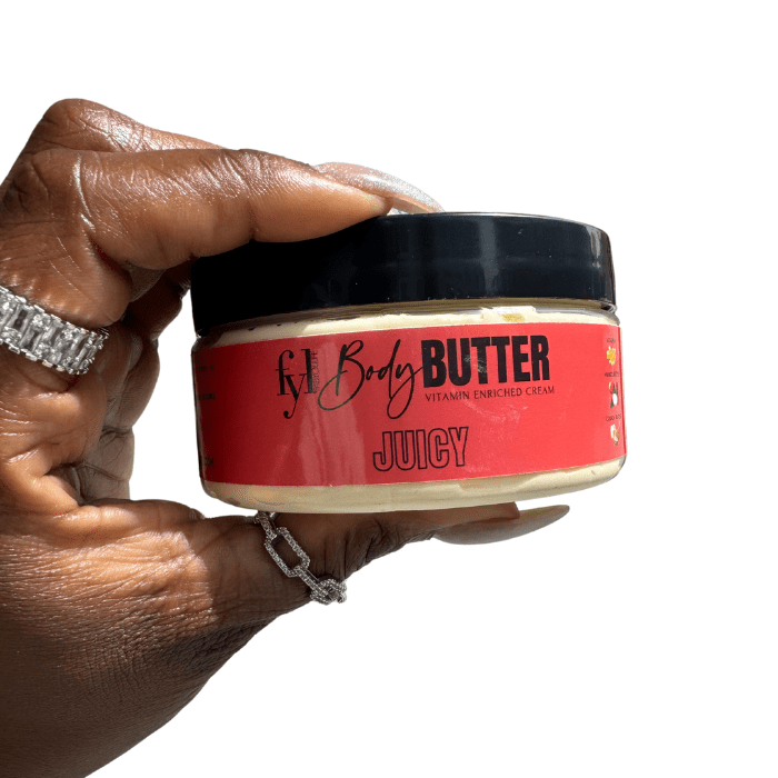 Juicy whipped body butter provides Deep Moisturization: Immerse your skin in luxurious hydration, perfect for banishing dryness.  Effortless Absorption: This body butter glides onto your skin, effortlessly seeping into every pore.