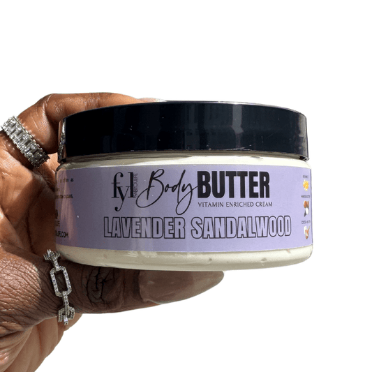 experience ultimate relaxation with our Lavender Sandalwood Body Butter! Enriched with the soothing scents of sweet lavender, golden amber, and forest moss, blended with the exotic allure of smooth sandalwood, cedar, and earthy patchouli, this body butter is your ticket to tranquility.