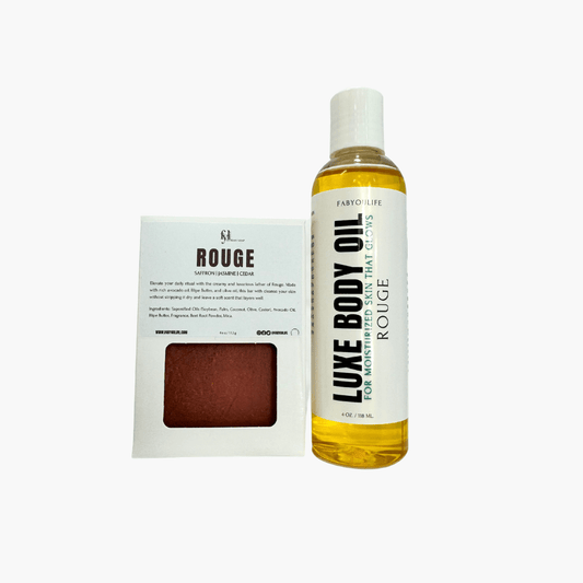 Rouge Body Care Bundle – it’s the epitome of everyday luxury for both women and men. This bundle brings you the gorgeously rich bar soap and the indulgent body oil, all wrapped up in the stunning woody, amber floral fragrance of Rouge.