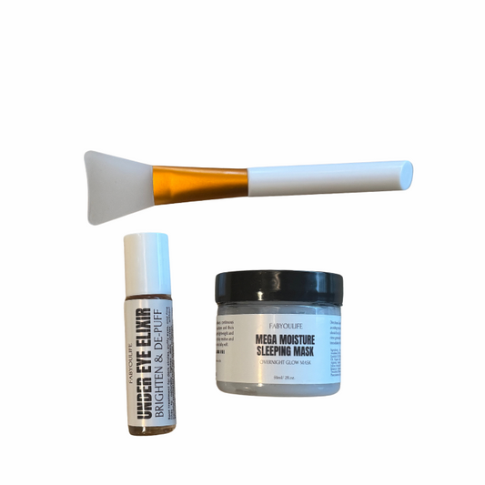 Fabyoulife Overnight Skin Recovery Bundle with under eye elixir, sleeping mask, and applicator for dry, tired skin