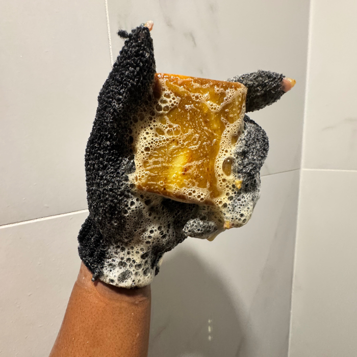 Handcrafted White Peach Turmeric and Carrot Soap for natural skin brightening and dark spot reduction.
