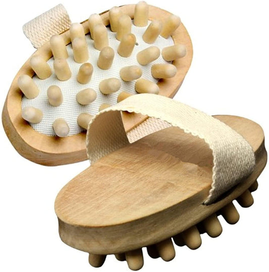 Natural Wood Hand-Held Massager Body Brush